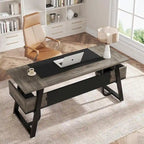 Gris-Noir / Brun-Noir / Brun-Blanc Bureau de direction de 160 cm avec étagères inférieures – 1 personne