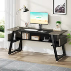 Gris-Noir / Brun-Noir / Brun-Blanc Bureau de direction de 160 cm avec étagères inférieures – 1 personne