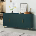 Meuble TV vert en MDF 4 portes de 152 cm avec placage en bois, pieds dorés et étagères réglables – Convient aux téléviseurs jusqu'à 65 pouces