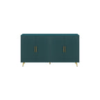 Meuble TV vert en MDF 4 portes de 152 cm avec placage en bois, pieds dorés et étagères réglables – Convient aux téléviseurs jusqu'à 65 pouces