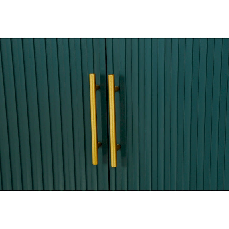Meuble TV vert en MDF 4 portes de 152 cm avec placage en bois, pieds dorés et étagères réglables – Convient aux téléviseurs jusqu'à 65 pouces