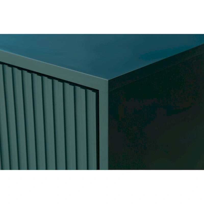 Meuble TV vert en MDF 4 portes de 152 cm avec placage en bois, pieds dorés et étagères réglables – Convient aux téléviseurs jusqu'à 65 pouces