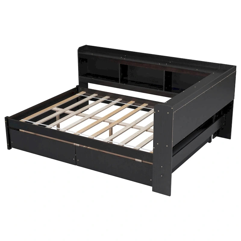Lit double expresso avec bibliothèques en L et 2 tiroirs de rangement – 2 personnes