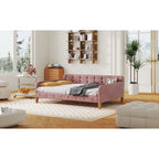 Lit de repos double en velours rose avec 2 accoudoirs et une tête de lit moelleuse – 1 personne
