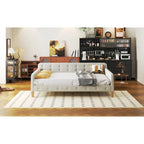 Lit de repos double en velours rose avec 2 accoudoirs et une tête de lit moelleuse – 1 personne