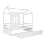 Lit cabane double en pin naturel avec garde-corps et lit gigogne double – 1 personne
