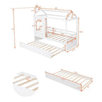 Lit cabane double en pin naturel avec garde-corps et lit gigogne double – 1 personne
