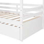 Lit cabane double en pin naturel avec garde-corps et lit gigogne double – 1 personne