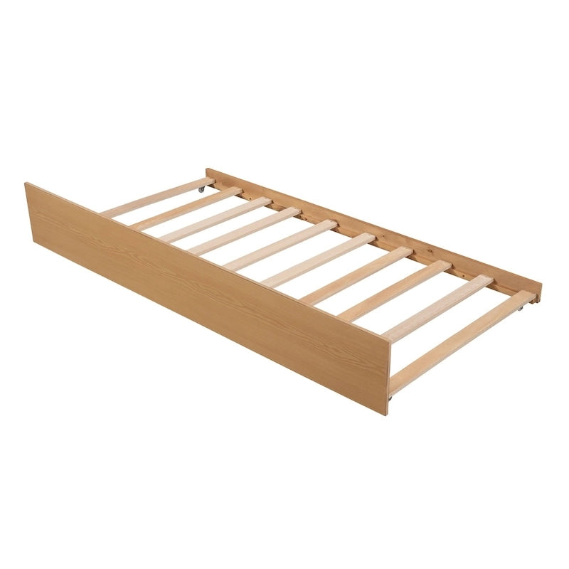 Lit cabane double en pin naturel avec garde-corps et lit gigogne double – 1 personne
