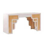 Bureau 1 tiroir en bois et rotin tressé avec bords arrondis et tiroir à fermeture douce – 1 personne – Crème / Rose corail / Bleu marine / Bleu pastel