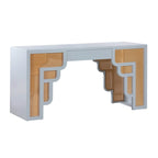 Bureau 1 tiroir en bois et rotin tressé avec bords arrondis et tiroir à fermeture douce – 1 personne – Crème / Rose corail / Bleu marine / Bleu pastel