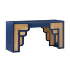 Bureau 1 tiroir en bois et rotin tressé avec bords arrondis et tiroir à fermeture douce – 1 personne – Crème / Rose corail / Bleu marine / Bleu pastel