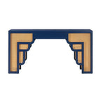 Bureau 1 tiroir en bois et rotin tressé avec bords arrondis et tiroir à fermeture douce – 1 personne – Crème / Rose corail / Bleu marine / Bleu pastel