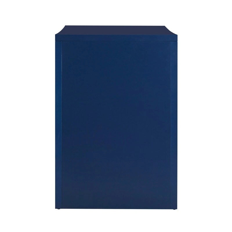 Bureau 1 tiroir en bois et rotin tressé avec bords arrondis et tiroir à fermeture douce – 1 personne – Crème / Rose corail / Bleu marine / Bleu pastel