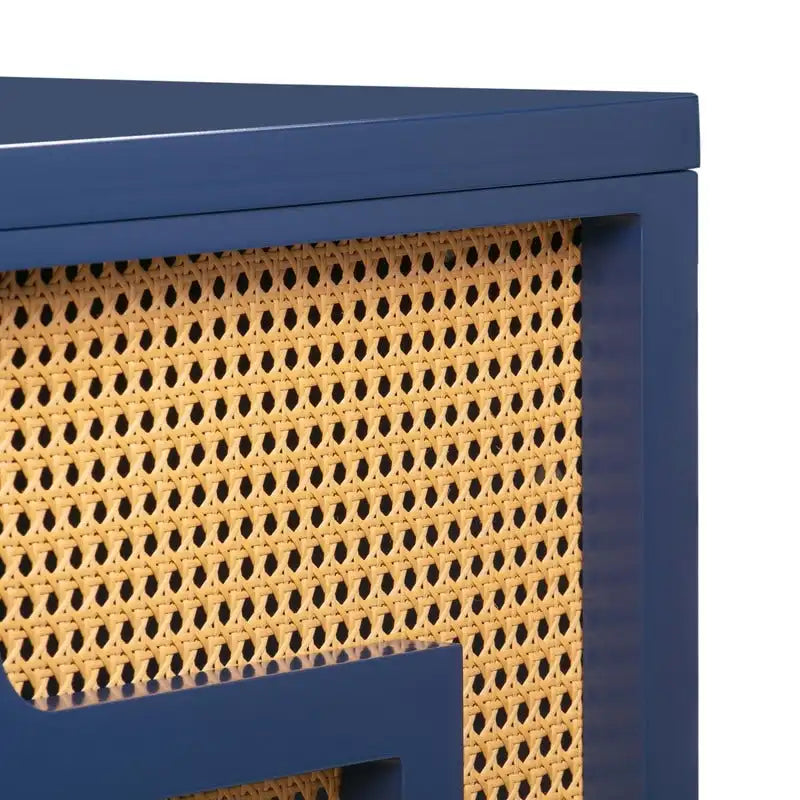 Bureau 1 tiroir en bois et rotin tressé avec bords arrondis et tiroir à fermeture douce – 1 personne – Crème / Rose corail / Bleu marine / Bleu pastel