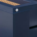 Bureau 1 tiroir en bois et rotin tressé avec bords arrondis et tiroir à fermeture douce – 1 personne – Crème / Rose corail / Bleu marine / Bleu pastel