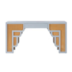 Bureau 1 tiroir en bois et rotin tressé avec bords arrondis et tiroir à fermeture douce – 1 personne – Crème / Rose corail / Bleu marine / Bleu pastel