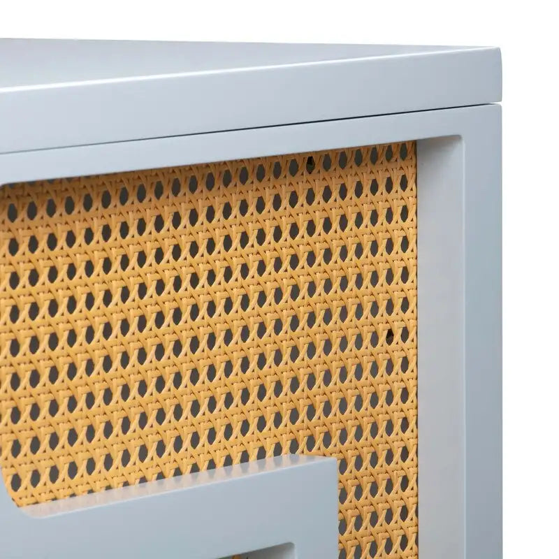 Bureau 1 tiroir en bois et rotin tressé avec bords arrondis et tiroir à fermeture douce – 1 personne – Crème / Rose corail / Bleu marine / Bleu pastel