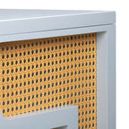 Bureau 1 tiroir en bois et rotin tressé avec bords arrondis et tiroir à fermeture douce – 1 personne – Crème / Rose corail / Bleu marine / Bleu pastel