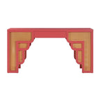 Bureau 1 tiroir en bois et rotin tressé avec bords arrondis et tiroir à fermeture douce – 1 personne – Crème / Rose corail / Bleu marine / Bleu pastel