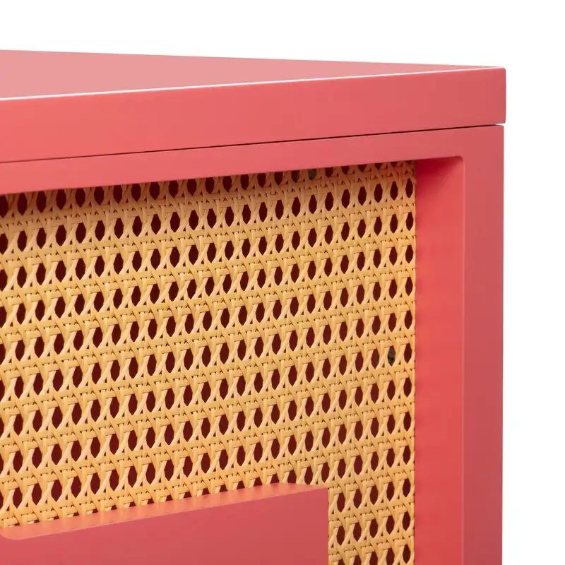 Bureau 1 tiroir en bois et rotin tressé avec bords arrondis et tiroir à fermeture douce – 1 personne – Crème / Rose corail / Bleu marine / Bleu pastel