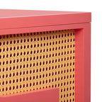Bureau 1 tiroir en bois et rotin tressé avec bords arrondis et tiroir à fermeture douce – 1 personne – Crème / Rose corail / Bleu marine / Bleu pastel