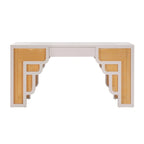 Bureau 1 tiroir en bois et rotin tressé avec bords arrondis et tiroir à fermeture douce – 1 personne – Crème / Rose corail / Bleu marine / Bleu pastel