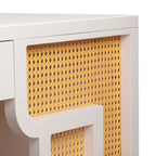 Bureau 1 tiroir en bois et rotin tressé avec bords arrondis et tiroir à fermeture douce – 1 personne – Crème / Rose corail / Bleu marine / Bleu pastel