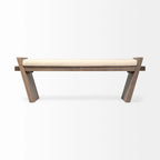 Banc d'appoint rembourré crème/marron de 147 cm avec pieds inclinés en bois de manguier – 2 places