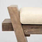 Banc d'appoint rembourré crème/marron de 147 cm avec pieds inclinés en bois de manguier – 2 places