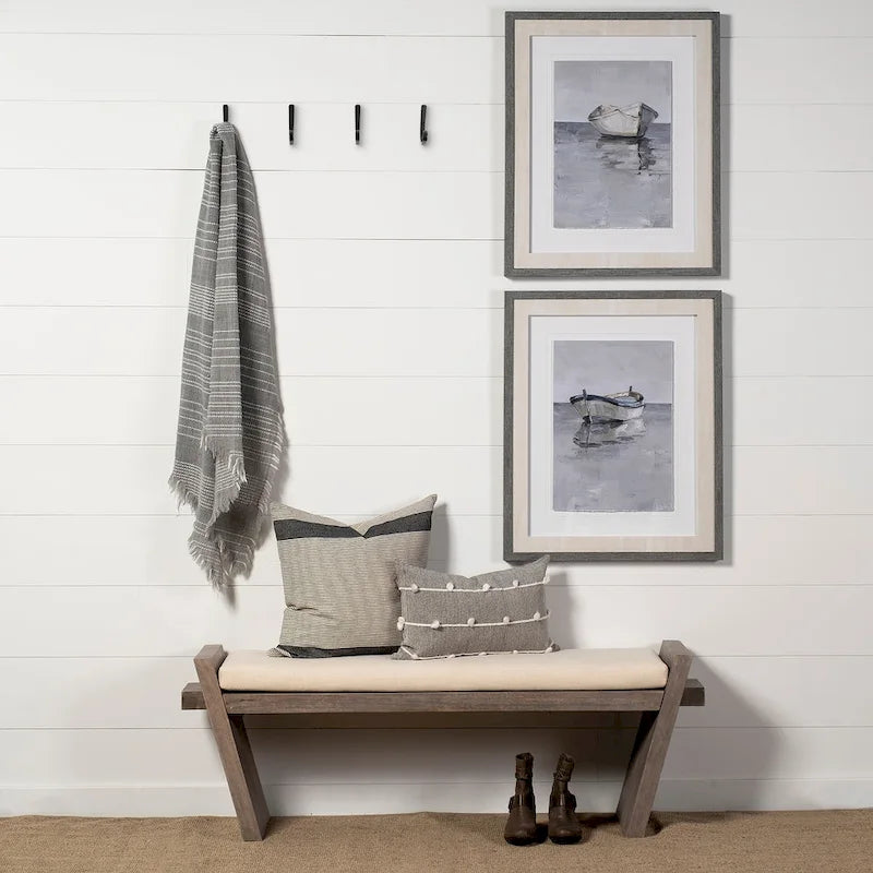 Banc d'appoint rembourré crème/marron de 147 cm avec pieds inclinés en bois de manguier – 2 places