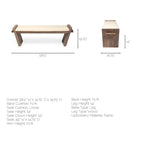 Banc d'appoint rembourré crème/marron de 147 cm avec pieds inclinés en bois de manguier – 2 places
