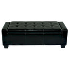 Banc de rangement ottoman capitonné en similicuir noir avec couvercle relevable – 2 places