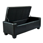 Banc de rangement ottoman capitonné en similicuir noir avec couvercle relevable – 2 places