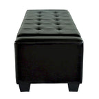 Banc de rangement ottoman capitonné en similicuir noir avec couvercle relevable – 2 places