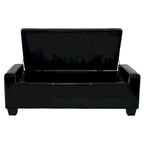 Banc de rangement ottoman capitonné en similicuir noir avec couvercle relevable – 2 places