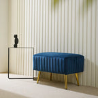 Banc en velours capitonné bleu et or / gris et or avec pieds en métal doré – 1 place