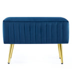 Banc en velours capitonné bleu et or / gris et or avec pieds en métal doré – 1 place