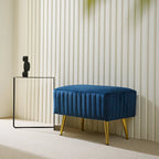 Banc en velours capitonné bleu et or / gris et or avec pieds en métal doré – 1 place