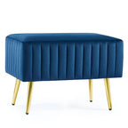 Banc en velours capitonné bleu et or / gris et or avec pieds en métal doré – 1 place
