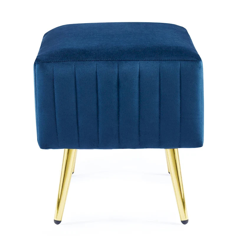 Banc en velours capitonné bleu et or / gris et or avec pieds en métal doré – 1 place
