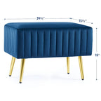 Banc en velours capitonné bleu et or / gris et or avec pieds en métal doré – 1 place