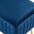 Banc en velours capitonné bleu et or / gris et or avec pieds en métal doré – 1 place