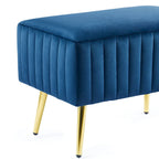 Banc en velours capitonné bleu et or / gris et or avec pieds en métal doré – 1 place