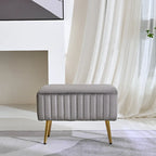 Banc en velours capitonné bleu et or / gris et or avec pieds en métal doré – 1 place