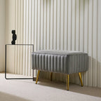 Banc en velours capitonné bleu et or / gris et or avec pieds en métal doré – 1 place