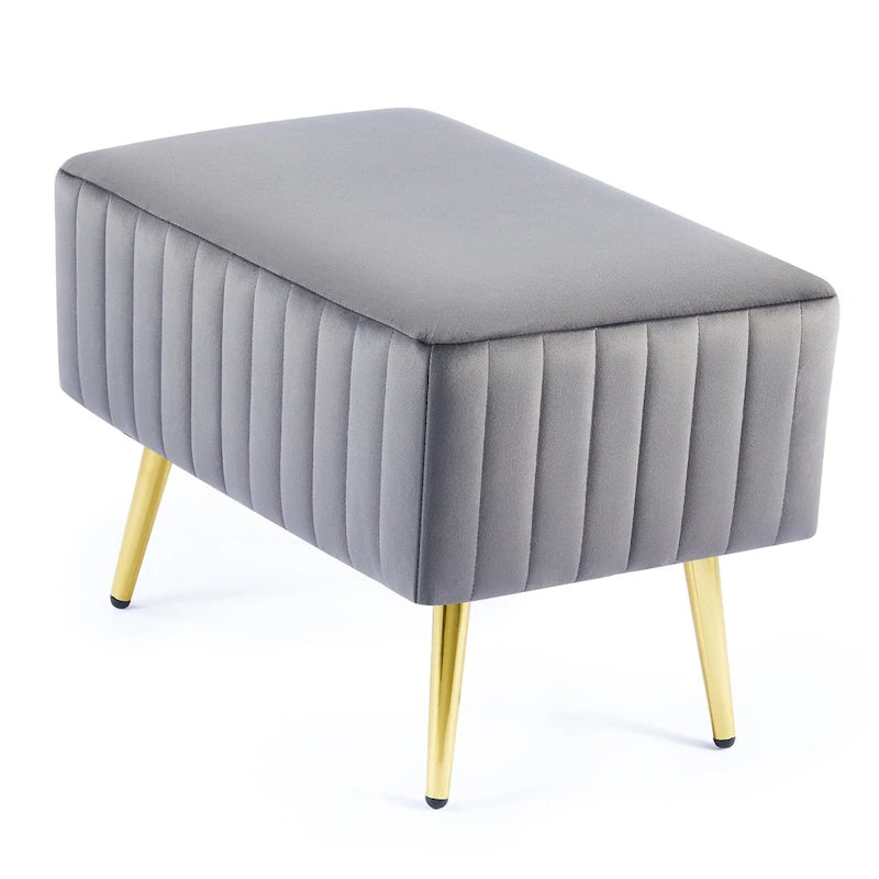 Banc en velours capitonné bleu et or / gris et or avec pieds en métal doré – 1 place