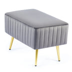 Banc en velours capitonné bleu et or / gris et or avec pieds en métal doré – 1 place