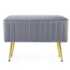 Banc en velours capitonné bleu et or / gris et or avec pieds en métal doré – 1 place