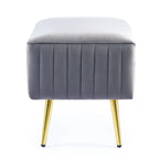 Banc en velours capitonné bleu et or / gris et or avec pieds en métal doré – 1 place